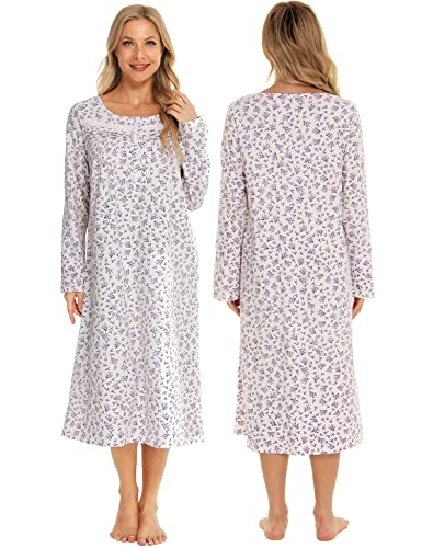 Image of Bloggerlove Nightgowns for Women Soft 100% Cotton House Dress Short /Long Sleeve Night Gowns Comfy Sleepwear S-3XL