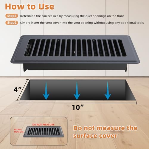 Image of Floor Register 4 x 10-8 Pack Gray Floor Vents, Heavy-Duty Steel Adjustable Airflow Floor Vent Covers, Rust-Resistant Vent Cover are Suitable for Living Room, Bedroom and Bathroom