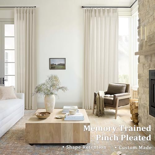 Greyish Beige Linen Curtains 96 Inches Long Memory Shape Trained Pinch Pleated Curtain for Living Room with Hooks Rings Back Tab Pinch Pleat Greige Drapes 96 Inch Length for Boho Bedroom 1 Panel - Image 6