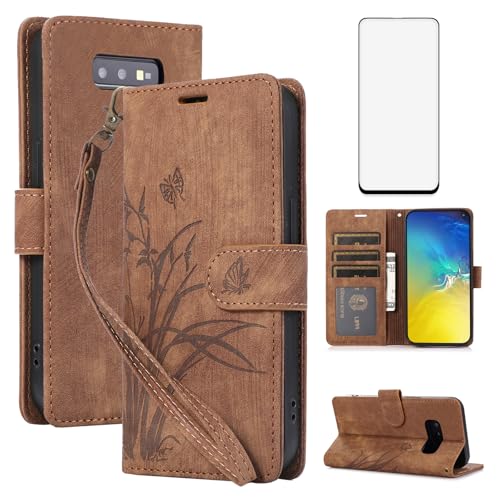Étui portefeuille Samsung S10e Asuwish avec protège-écran verre trempé et porte-cartes cuir PU
