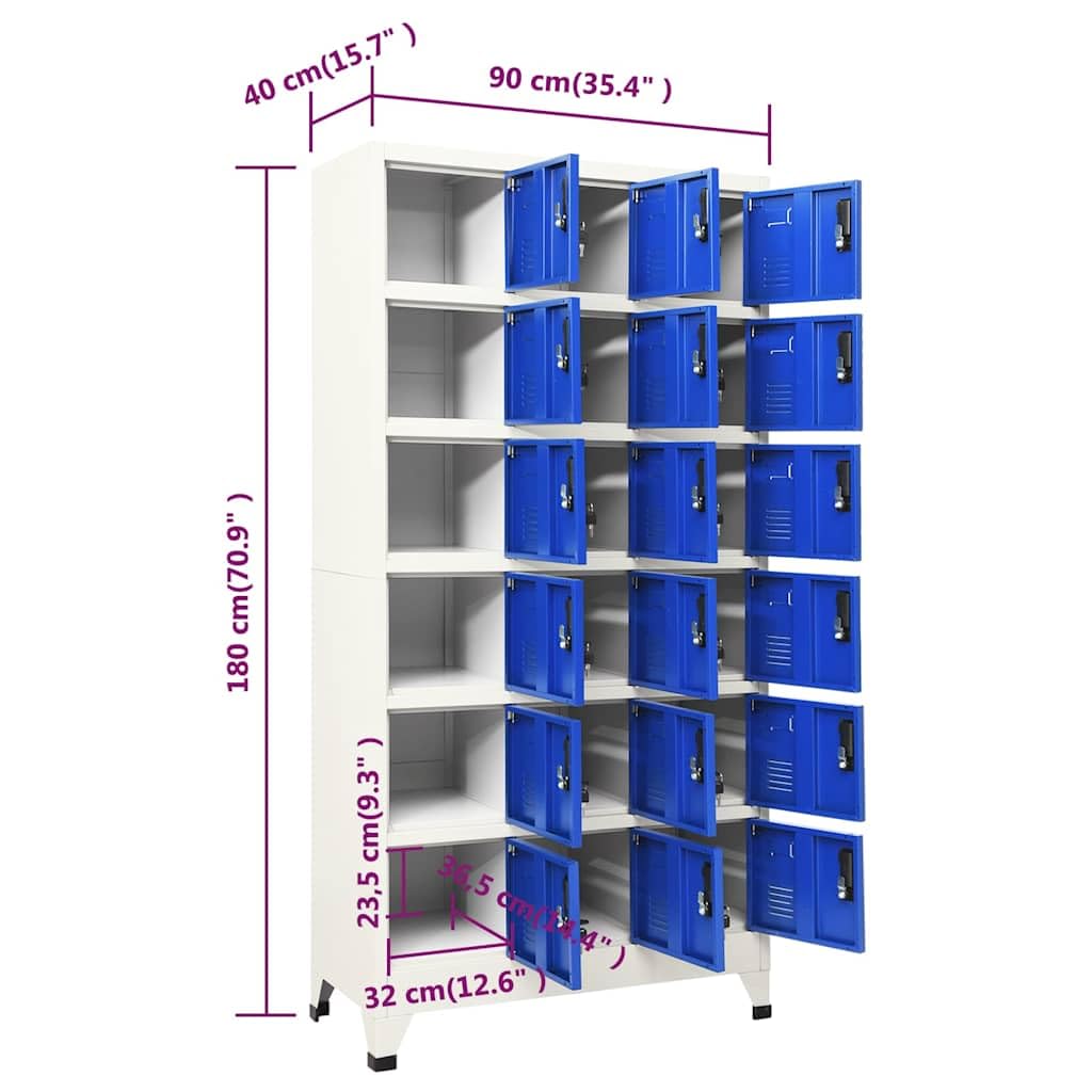 Armoire de Rangement en Acier Verrouillable Grise et Bleue 90 x 40 x 180 cm