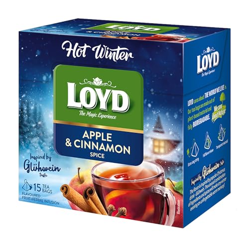 LOYD - Heißer Winter Tee Apfel mit Zimt - 15 Pyramidenbeutel - Früchte- und Kräutertee, Inspiriert von Deutschem Glühwein mit Apfelfrüchten, Orangenschale, Aroniafrüchten & Wärmenden Gewürzen - 45g