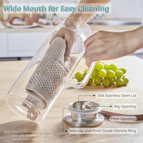 Image of Bivvclaz 1.6 Liter 54 oz Glass Pitcher with Lid and Handle, Glass Carafe Water Pitcher for Hot /Cold Water, Iced Tea, Drinks, Coffee, Juice and Homemade Beverage