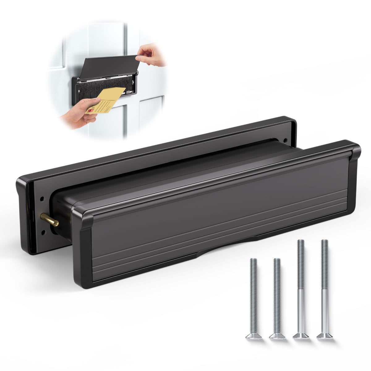 Bwintech 1 Set 305 * 70MM (12") Black Aluminium Adjustable Depth Door Letterbox,Fit for 40-80mm Thickness Wooden,UPVC,Composite,Internal and External Doors