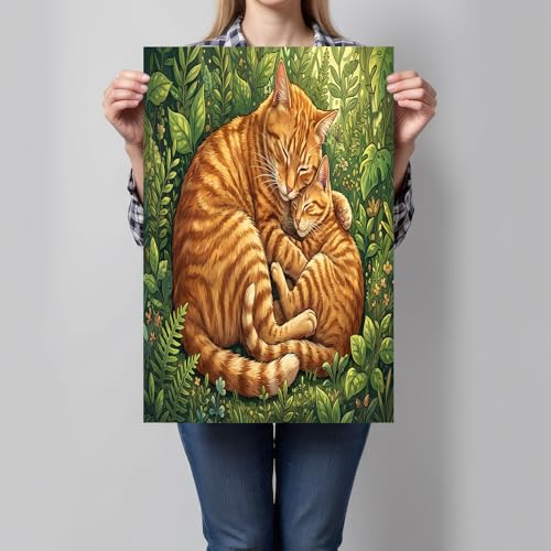 Tableau chatte orange pour salon : une déco de forêt chaleureuse et apaisante