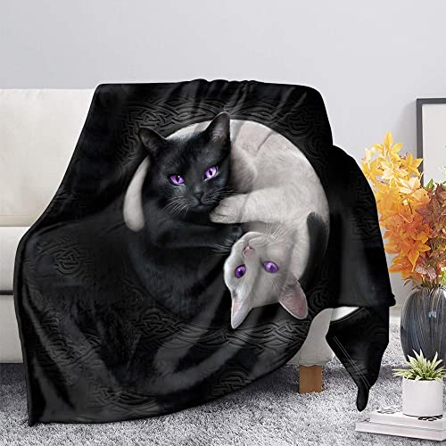 ZZXHG Couverture Plaid Polaire Moelleuse Flanelle 150 x 200 Enfant Chat Noir Et Blanc, Douce Chaude Couverture Lit 2 Personnes Microfibre, Jeté Canapé...