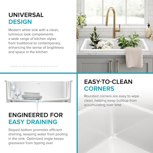 KRAUS Gloss White 30 in Fireclay Drop In Kitchen Sink KFD1-30GWH - image 6