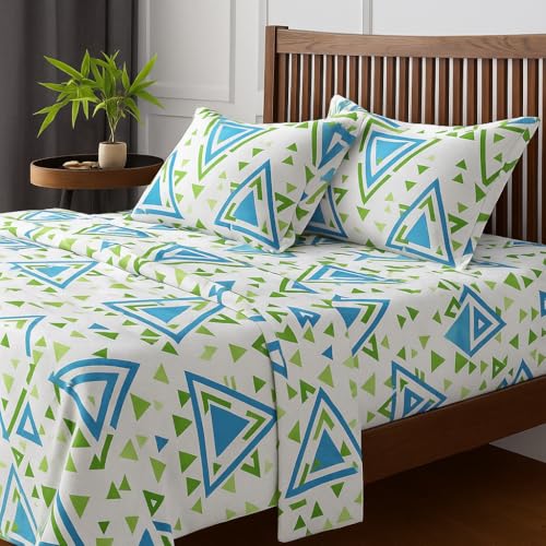 Image of Cotton Double Bedsheet with 2 Pillow Covers | 100% Pure Cotton | Soft & Breathable | 90x100 inch - Lime Print