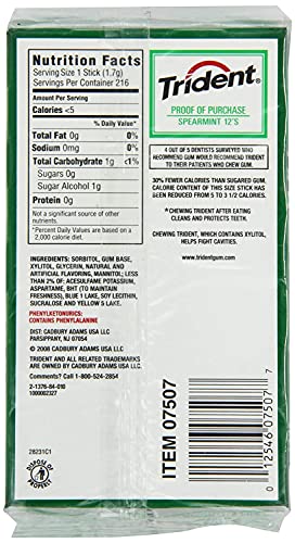 Image of Trident Sugar Free Gum,?Spearmint,14-Count (Pack of 12)