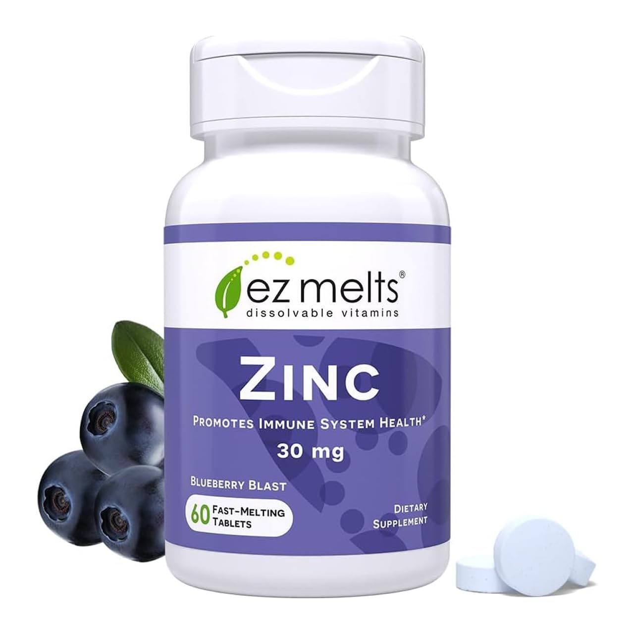 EZ Melts Dissolvable Zinc Supplement 30 mg, Sugar-Free, 2-Month Supply