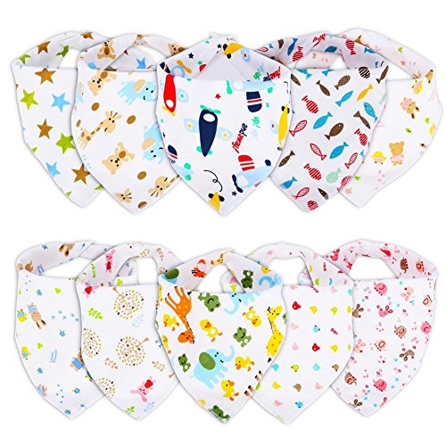 GHB 10-Pack Baby Dribble Bibs Bandana Bibs Cotton