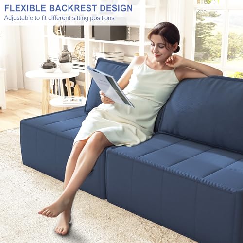 PurrJoys Modular Sectional Sofa, 35\" Corduroy Sofa Sleeper Deep Seat Sofa with Adjustable Backrest, Small Couch for Small Spaces, Living Room, Bedroom, Apartment,Blue Office Couch