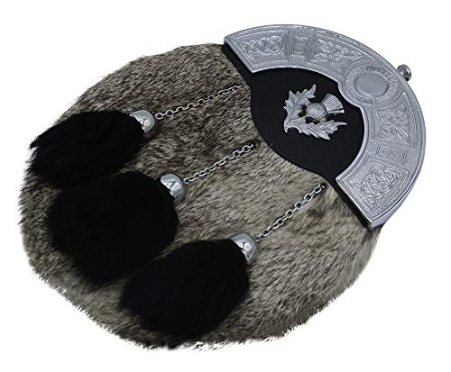 Scottish Sporran Kilt For men Full Dress Rabbit Fur kilt sporran Bag with Chain & belt Scottish Celtic Chrome Cantle2