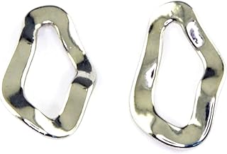 Wide Irregular Oval Ear Studs - 24K Gold Plated Oval Earring Studs - Hammered Oval Stud Earrings - Geometric Modern Silver Plated Studs