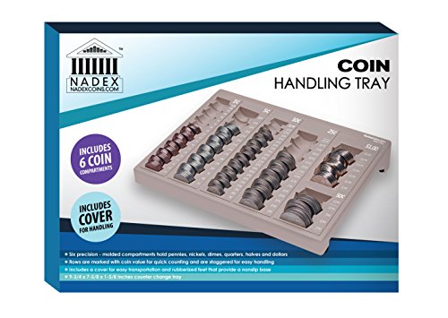 Nadex Coin Handling Tray | Bank Teller And Change Counter Coin Counting And Sorting Tray With 6 Compartments For U.s. Coins With Cover - 32 Coin Wrappers Included (Beige) #TOP5