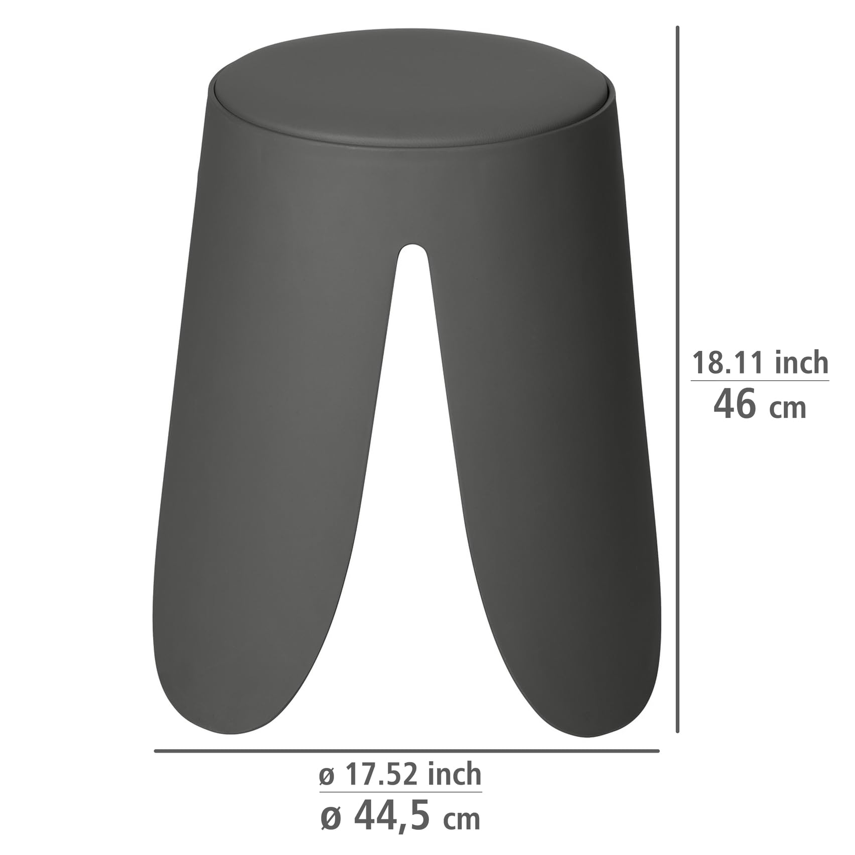 WENKO Comiso taboret łazienkowy, obciążenie do 180 kg, z wyściełanym siedziskiem i antypoślizgowymi nóżkami, Ø 44,5 x 46 cm, szary