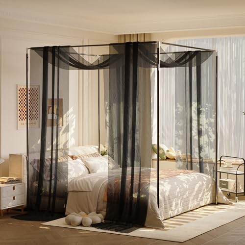 2 Panel Black Canopy Bed Curtains for Queen/King Bed Frame 37.4' W x 236' L