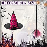 HarnyLoom Witch Costume Kids Girl Witches Dress Princess Outfit Scary Purple Hat Brooms Party Cosplay Carnival Fancy Dress (Rose Red, 130 (7-9 years)) - Image 3