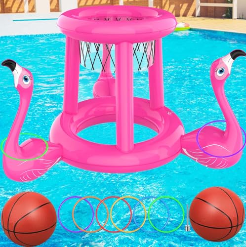 Uniqhia Pool Floats Toys Set, 2-in-1 Floating Basketball Hoops & Pool Ring Toss, Fun Summer Water Games for Kids Ages 8-12