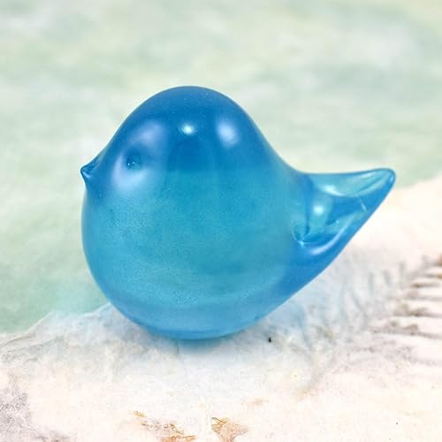 Miniatura 2 de Modern Artisans Estatuilla de pájaro pequeño de vidrio soplado a mano hecha en Estados Unidos para mascotas (azul cielo sólido)