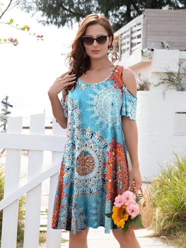 Image of BELAROI Womens Plus Size Dresses Short Sleeve Cold Shoulder Casual T Shirt Swing Dress Summer Beach Sundress