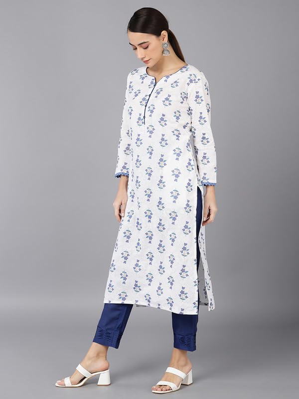 Image of Vaamsi Women's Cotton Geometric Printed Kurta (VCK8651 White)