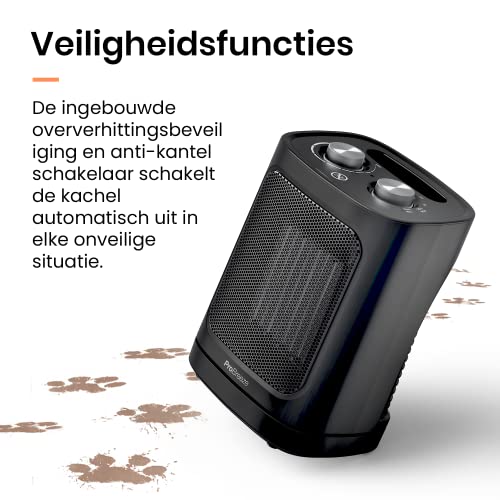 Pro Breeze 1800W Mini Keramische Ventilatorkachel - Ruimteverwarmer met automatische Oscillatie en 2 Warmteinstellingen en alleen ventilatorstand, Mobiele Verwarming - Zwart - Afbeelding 6