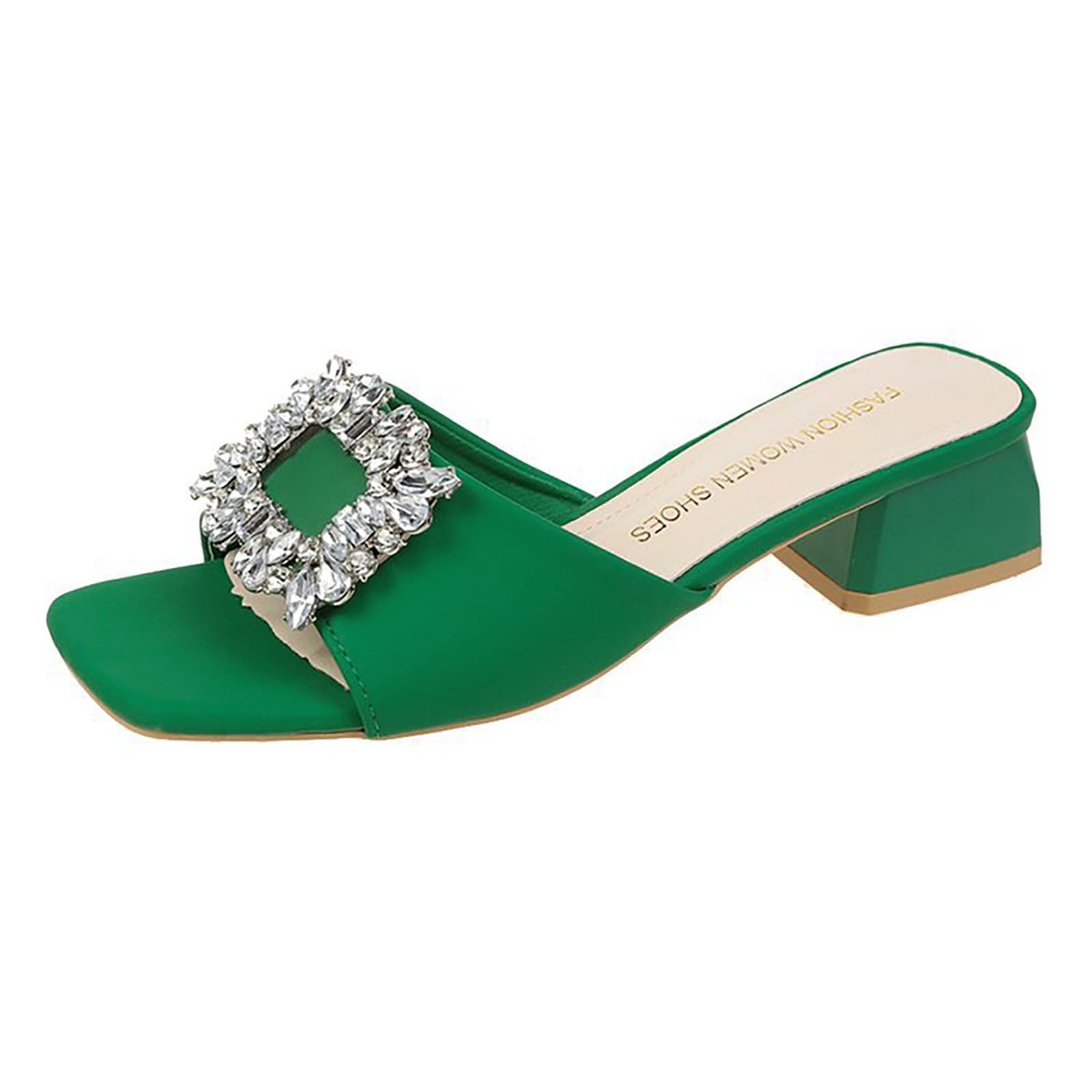 Photo 1 of ***used**** Square Rhinestone Block Heel Mules Square Open Toe Low Block Heel Slides Sandals for Party Wedding Dress