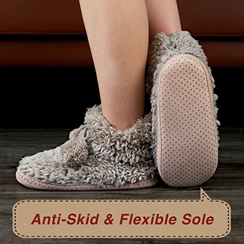 Image of cosyone1997 Cable Knit Slipper Socks for Women Non Slip Soft Sole | Fuzzy sherpa lining, gripper dots, flexible bootie coverage and machine washable care for warm, comfortable indoor wear