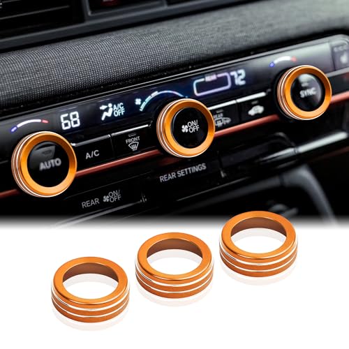 for 2026 Honda Passport & 2023-2026 Honda Pilot Accessories - 3-Pieces Aluminum Alloy Air-Conditioning Knob Cover Trims Set (Orange) - DvlynAuroa