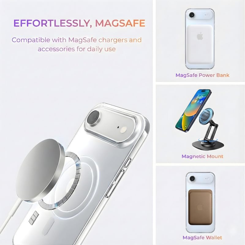 Image of Anti Yellow Clear Magnet Case for iPhone 17 Air, Premium Polycarbonate, Ultra Strong Magnets, 360 Drop Protection, Raised Camera Protection, MagSafe Compatible