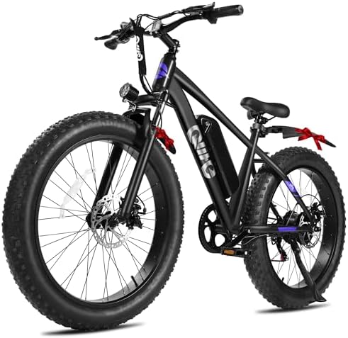 Qlife Racer Plus Adult Electric Bicycle, Peak 1200W Motor Electric Bike for Adults, Up to 28MPH 65Miles, 26" Fat Tire Electric Mountain Bike with 48V 13AH Battery, 7 Speed E Bike, Black