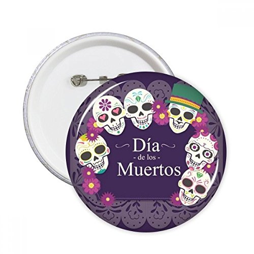 Badge tête de mort Mexique fleur lot de 5 broches rondes M pour customiser vos vêtements