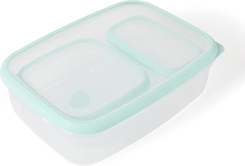 Miniatura 4 de Martha Stewart Denslow - Juego de 6 recipientes de alimentos cuadrados y rectangulares de 126 onzas, 33.3 onzas, 16.7 onzas con tapa azul Martha