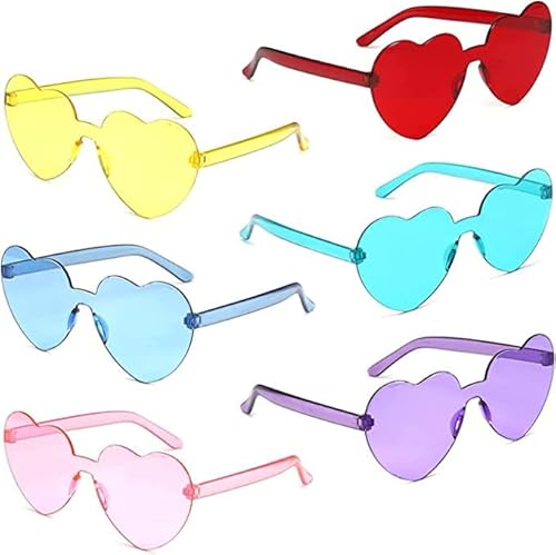 6 pcs Lunettes de Soleil pour Femmes Sans Monture, Lunettes de Soleil En Forme de Cœur, Lunettes mode Teintés Sans Monture, Saint Valentin Lunettes, de Mariage Cadeau Cover