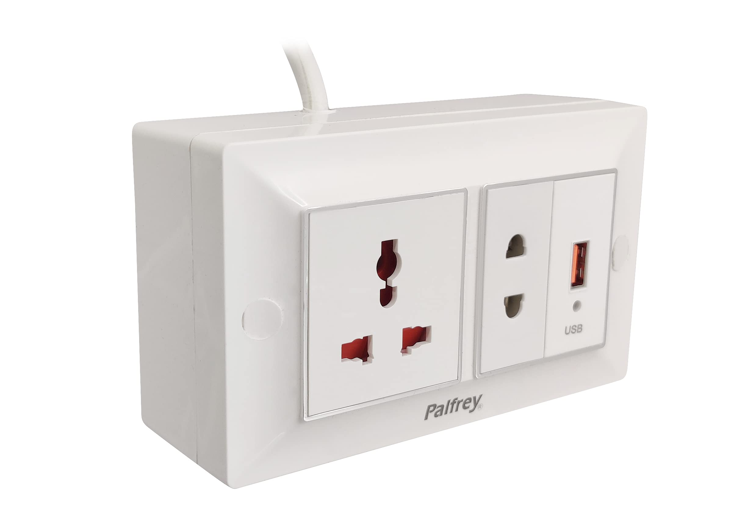 Palfrey Electric Extension Board - 1 Universal Socket + 1 Two Pin Socket + 1 USB Socket with 1.0 mm Heavy Duty 3 Meter Wire (White) (3 Meter) (1800W) (B0999KQ42V) Amazon Price History, Amazon Price Tracker