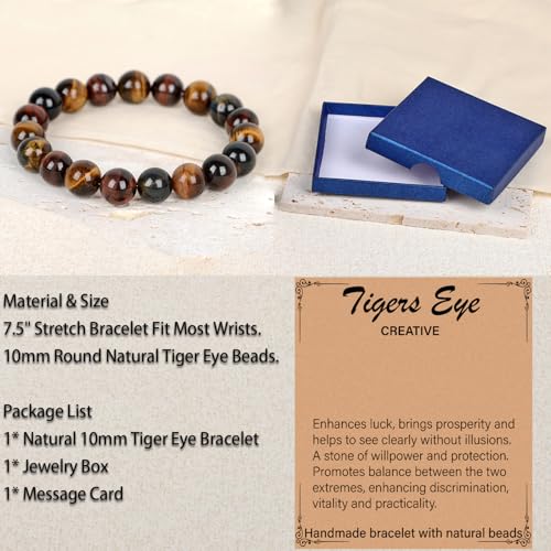 LPBeads Handmade Natural Gemstone Stretch Elastic 10mm Multicolor Tiger's Eye Bracelet Healing Crystal Round Stone Beads Jewelry Gifts for Women Men by LPBeads - Used condition - Image 4