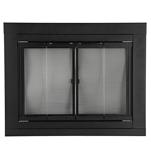 Stanbroil Porta in vetro per camino, finitura nera, piccola, decorativa per camino, per accessori per camini