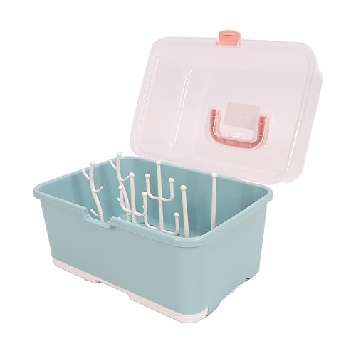 Estante de secado para biberones con tapa, portátil, fácil montaje, almacenamiento a prueba de polvo, fuerte capacidad de carga para el hogar (verde