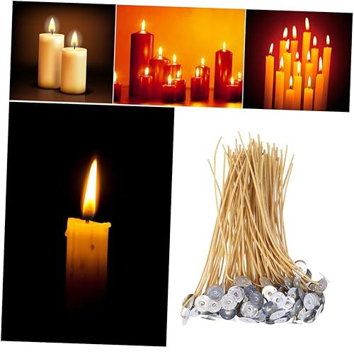 GOOHOCHY Homemade Candle Wicks 100pcs Twine Beeswax Low Smoke Pre-Waxed Tabbed Lato for Candle Crafting