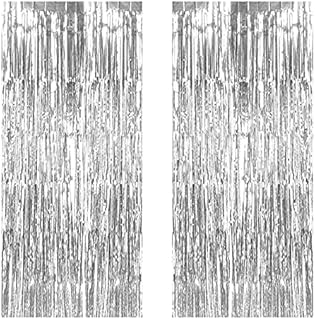 JYSDCXC Foil Fringe Curtains 2 Pack Silver Metallic Tinsel Curtain 3.2ft x 8.2ft/1x2.5m Birthday Decorations Streamers Backdrop for Hen Party Wedding Birthday Bachelorette Graduation Prom Decoration