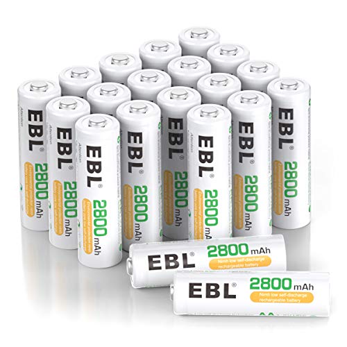 EBL 20-Counts AA Rechargeable Batteries 2,800mAh High Capacity AA...