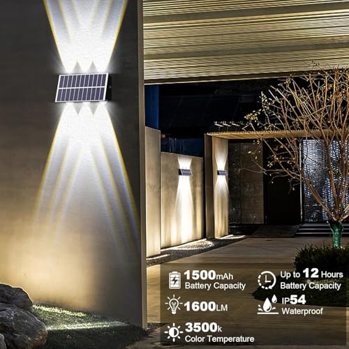 Image of Garden Art Solar Powered Wall Lights Outdoor Waterproof Up and Down Lights Outside LED Wall Washer Lighting for Yard Garden Patio (Warm White, 6LED 1 Pack) GAXLTD-P5091