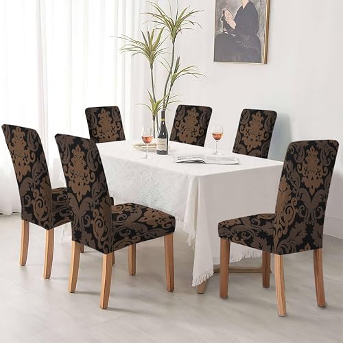 Yellow Weaves Elastic Stretchable Dining Chair Cover, Removable Washable Elastic Floral Printed Dining Chair Covers (Set of 6, Floral Brown) 2 51oz9XjT0mL