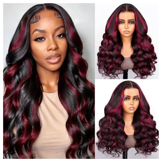 TESLAL Burgundy Lace Front Wigs Human Hair 1B/99J Colored Body Wave 13x4 Human Hair Wigs for Black Women Pre Plucked Burgundy Wig with Baby Hair 180% Density Wine Red Transparent HD Lace Front Wig(18inch,1B/99J Body Wave Wig)