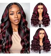 TESLAL Burgundy Body Wave Wig, 18 inch, 1B99J Colored Human Hair, 13x4 Lace Front, 180% Density, ...