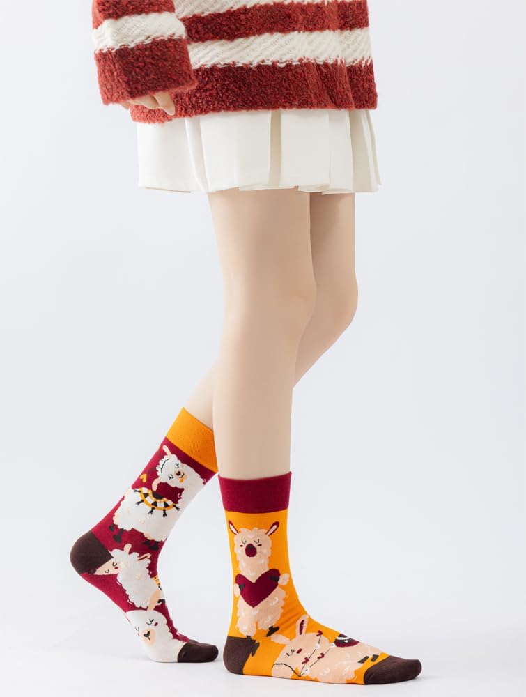 2 Pairs Cartoon Animal Crew Socks Fun Cotton Mid Calf Socks for Women - Image 2