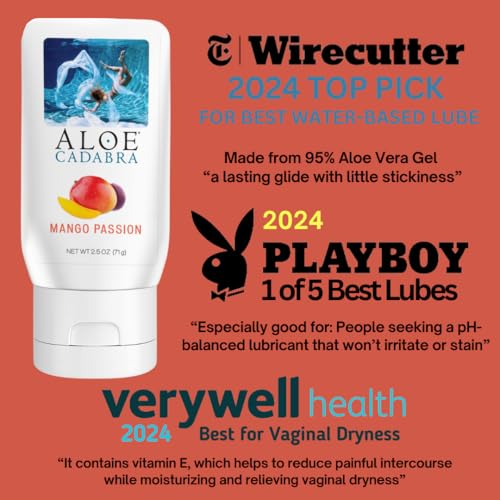 Image of Aloe Cadabra Flavored Personal Lubricant & Vaginal Moisturizer, NSF Certified Organic Edible Lube for Men, Women & Couples, Non-Staining, pH Balanced, Toy Compatible (Mango Passion, 2.5oz, Pack of 5)