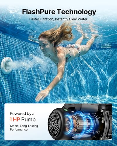Image of VEVOR FlashPure Sand Filter Pump 16 inch 1 HP Swimming Pool Filter System | for Above Ground Pool, 4400 GPH Flow, 6X Faster Filtration, Leak-Resistant, Media Included Easy Installation, 24-Hour Timer