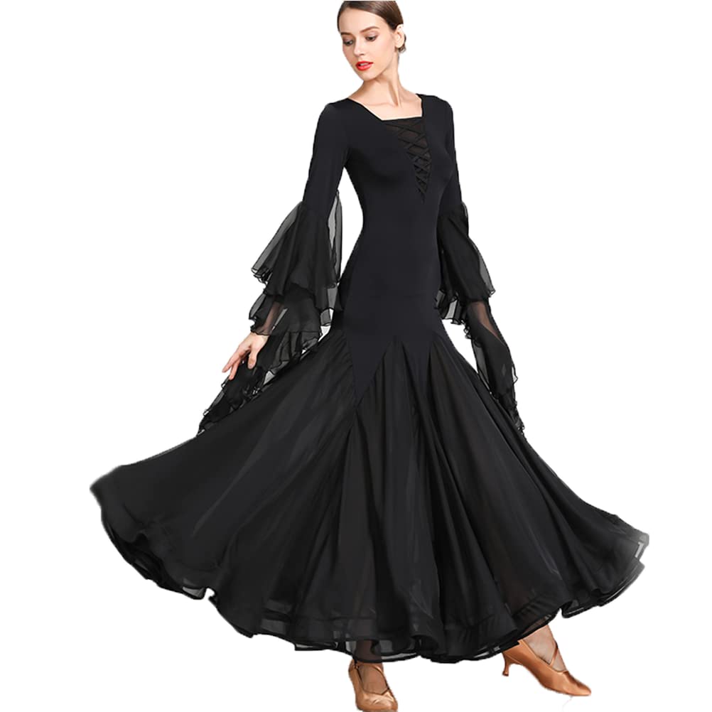 Standard Tanzkleider Für Damen Langärmeliges Tanzoutfit Für Tango Und Salsa Figurbetontes Tanzkostüm Für Walzer Auftritte Tanzkleidung Für Foxtrott Mit Tollem Schwung
